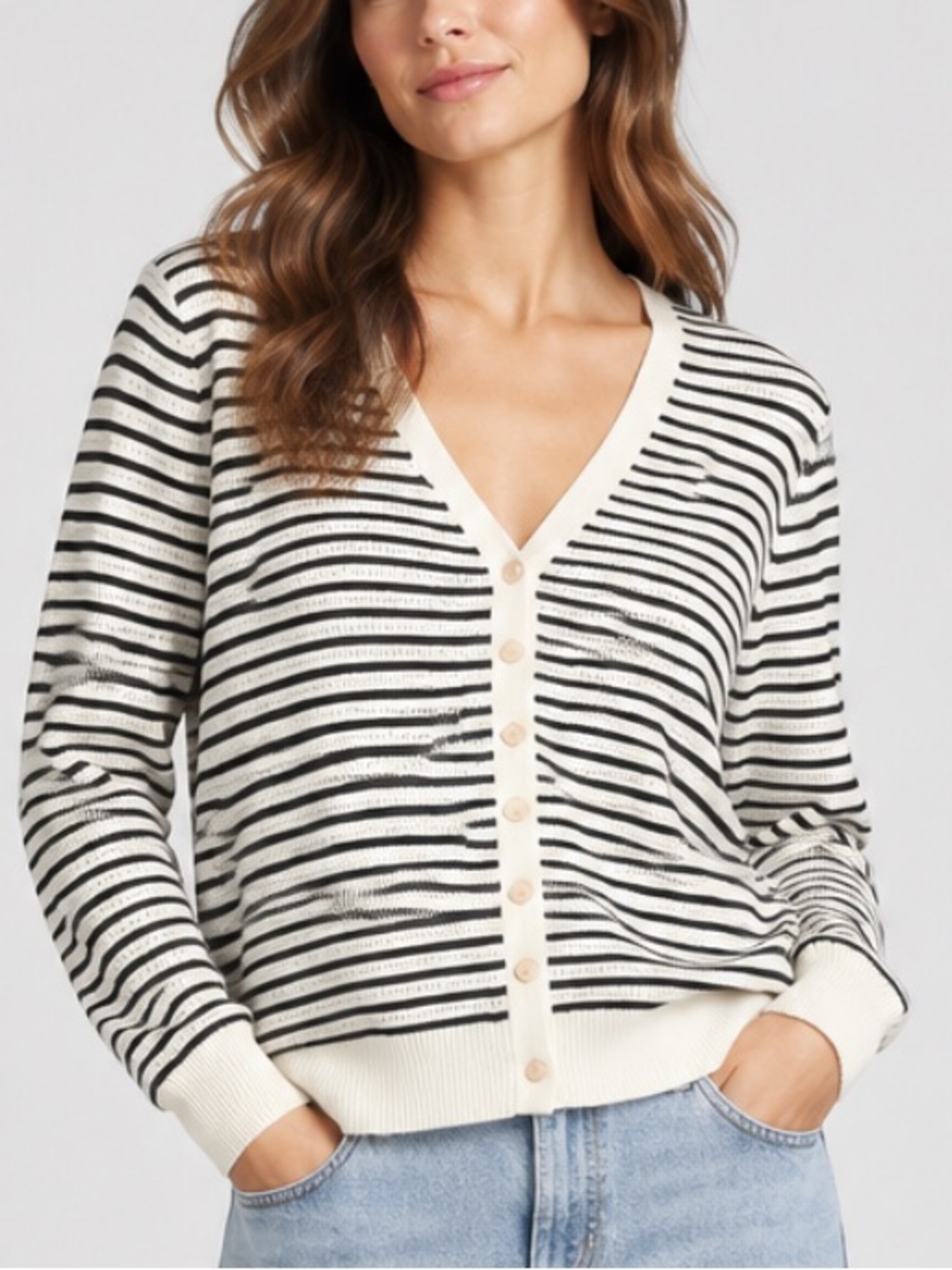 NWT rag & bone Zane Stripe Cardigan in Black and Creamy White